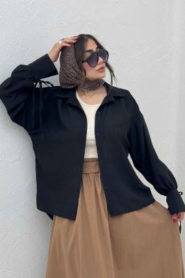 شومیز مانتویی آستین بنددار لینن SND