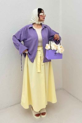 شومیز مانتویی آستین بنددار لینن SND