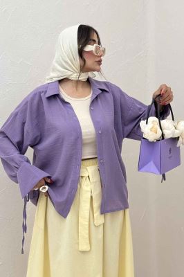 شومیز مانتویی آستین بنددار لینن SND