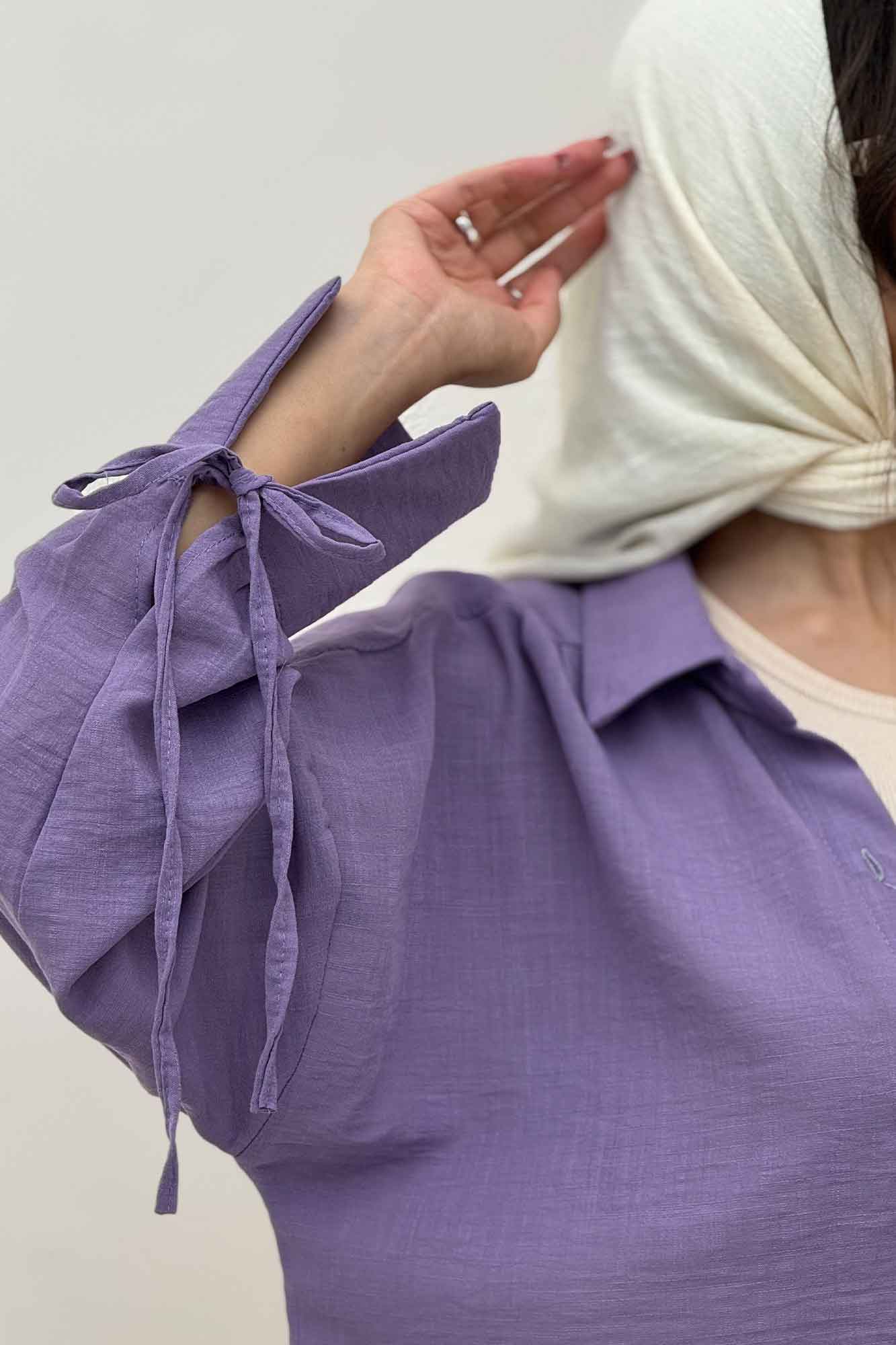 شومیز مانتویی آستین بنددار لینن SND