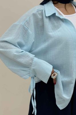 شومیز مانتویی آستین بنددار لینن SND