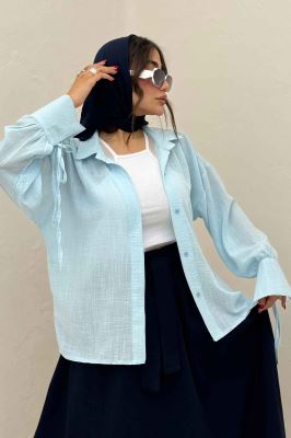 شومیز مانتویی آستین بنددار لینن SND