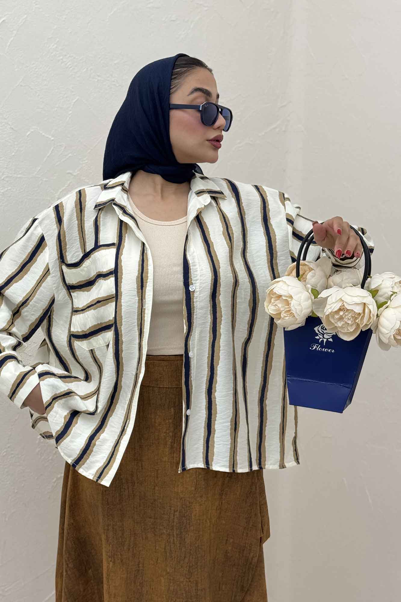 شومیز مانتویی پری سر آستین دو دکمه