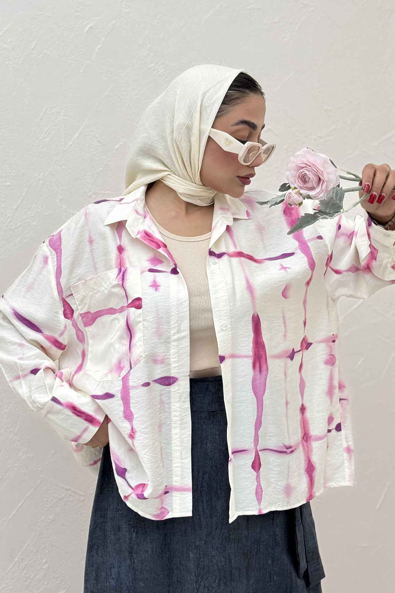 شومیز مانتویی پری سر آستین دو دکمه