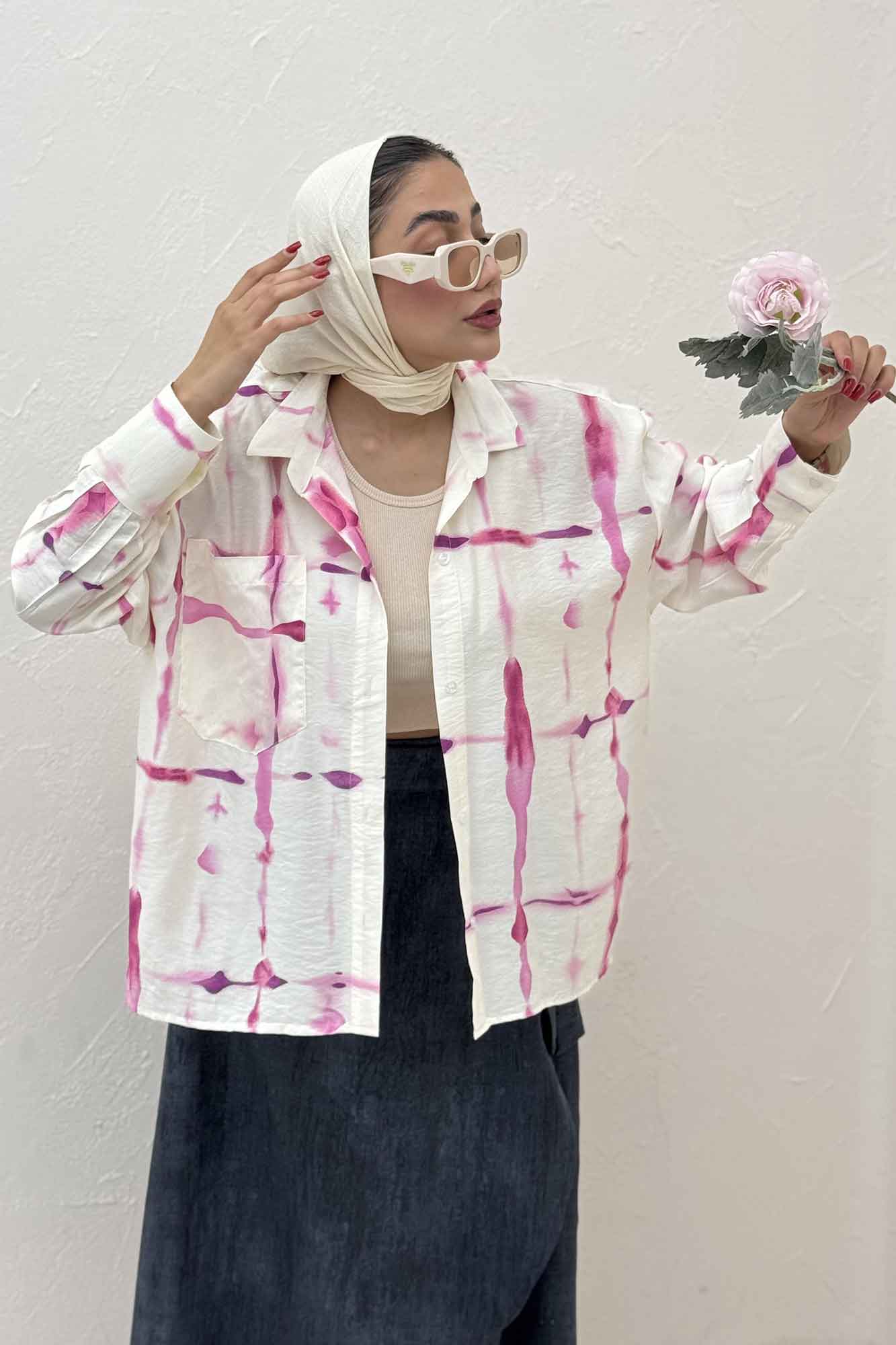 شومیز مانتویی پری سر آستین دو دکمه