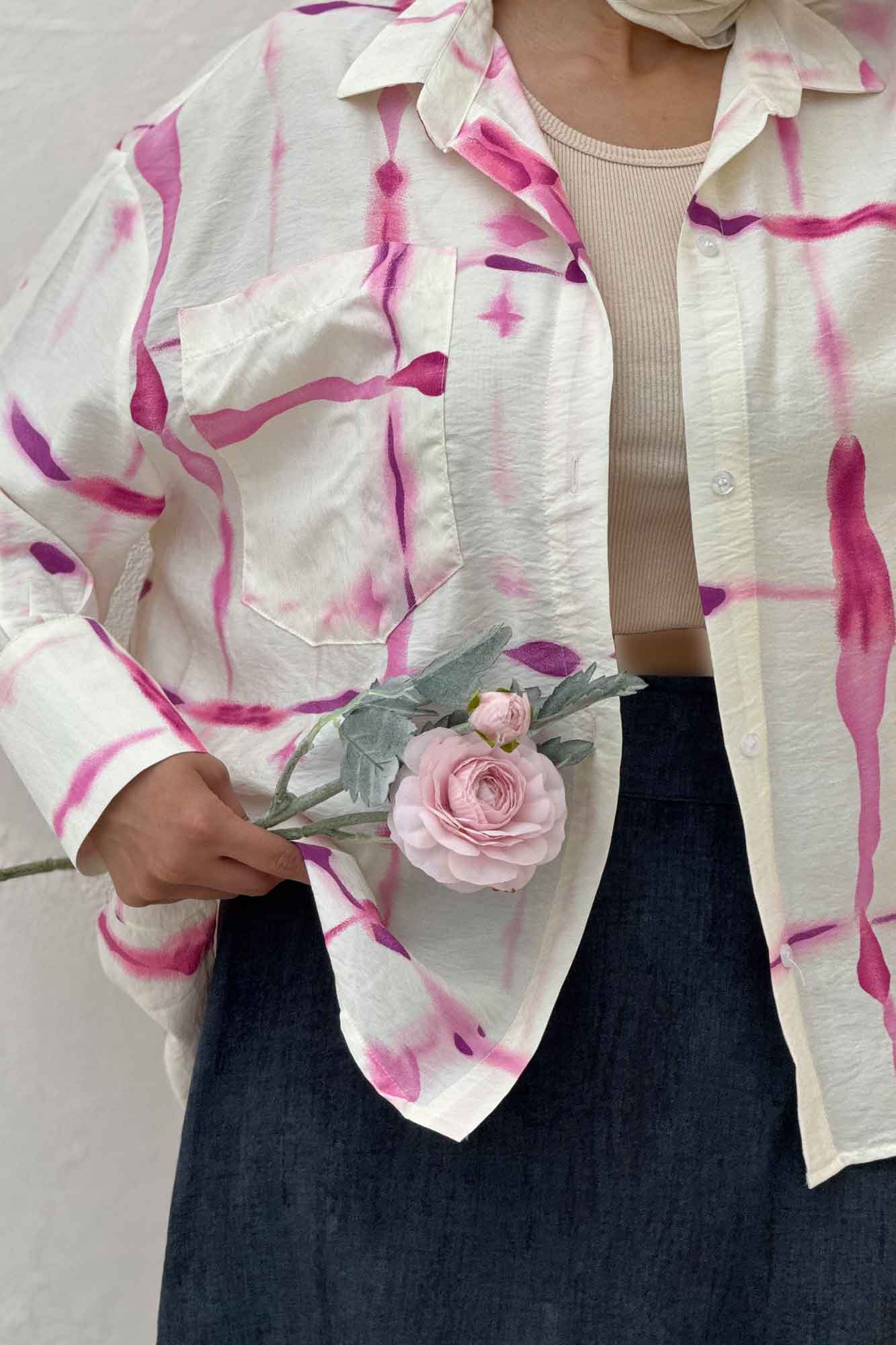 شومیز مانتویی پری سر آستین دو دکمه