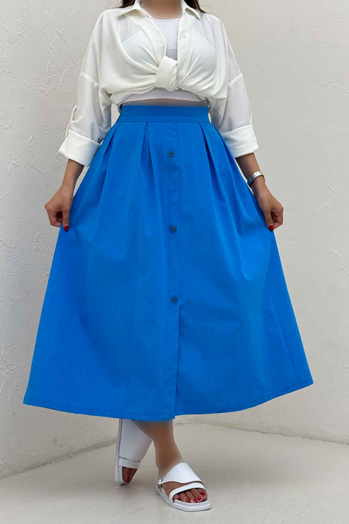 دامن لینن جلو دکمه وسط چاکدار