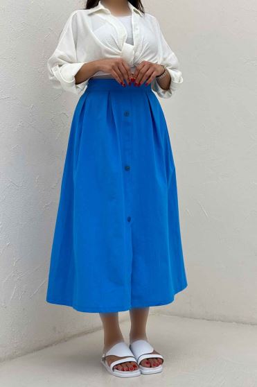 دامن لینن جلو دکمه وسط چاکدار