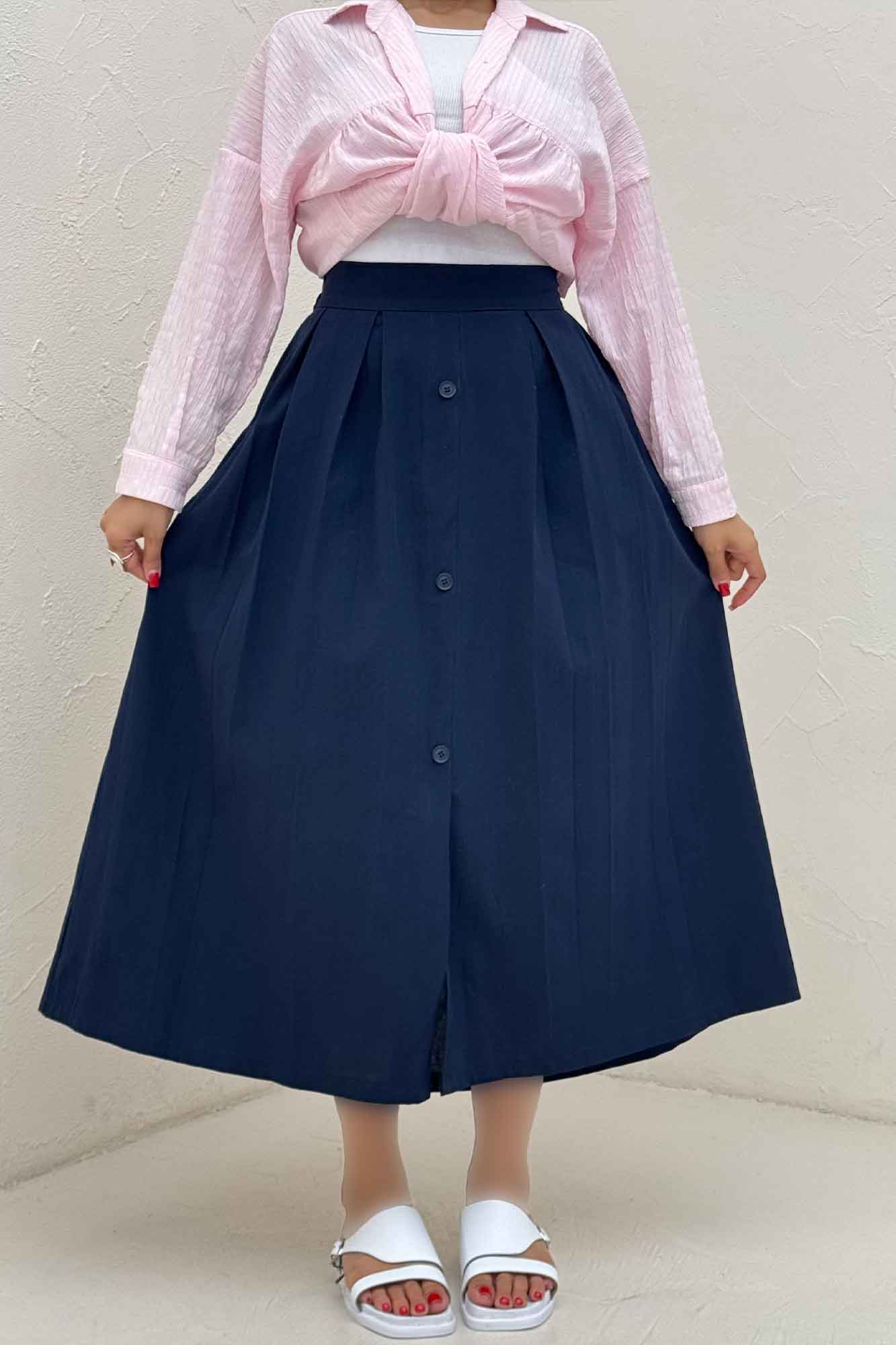 دامن لینن جلو دکمه وسط چاکدار