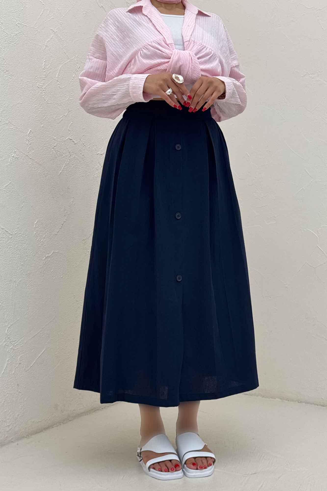 دامن لینن جلو دکمه وسط چاکدار