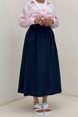 دامن لینن جلو دکمه وسط چاکدار