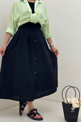 دامن لینن جلو دکمه وسط چاکدار