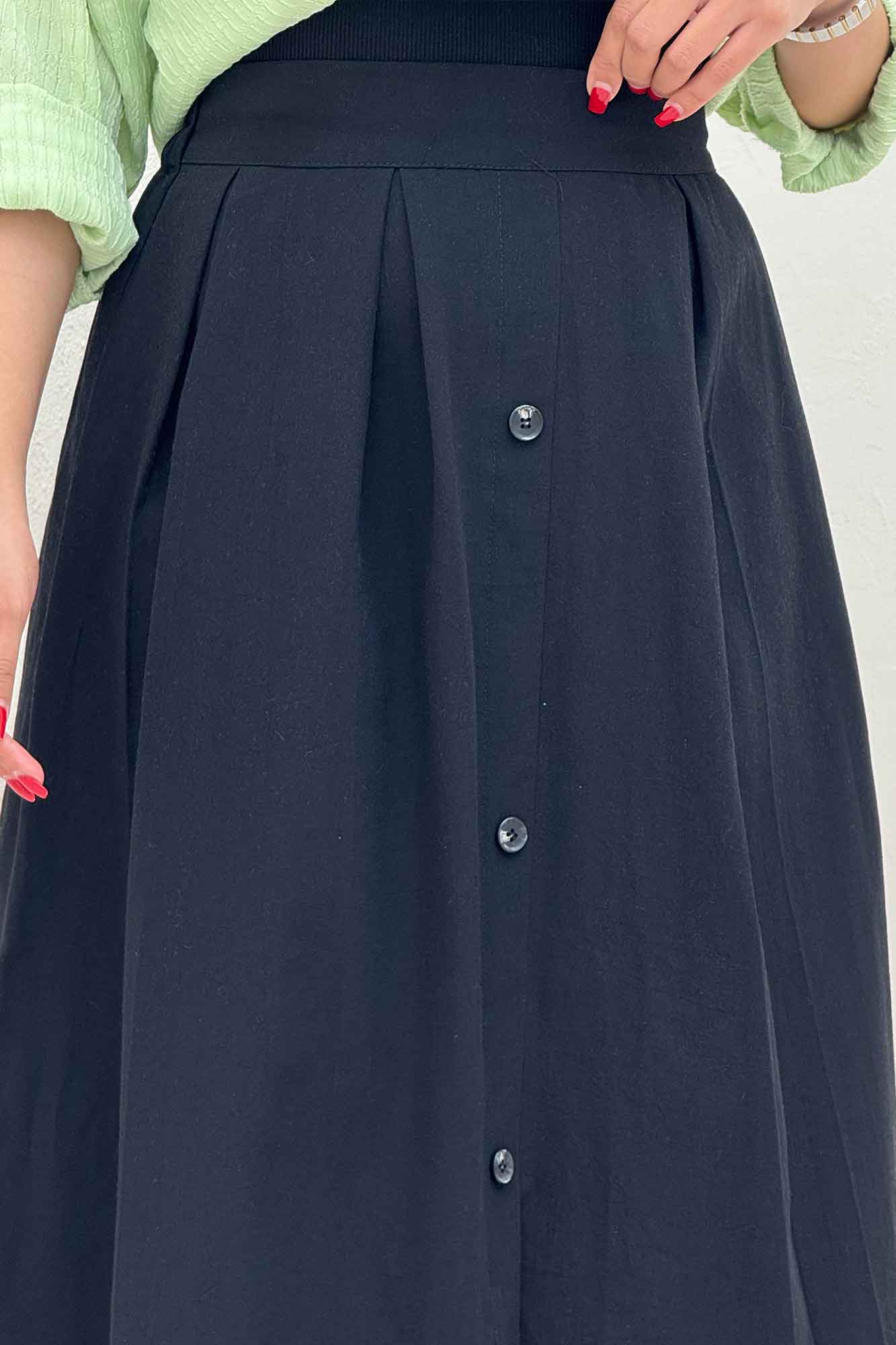 دامن لینن جلو دکمه وسط چاکدار