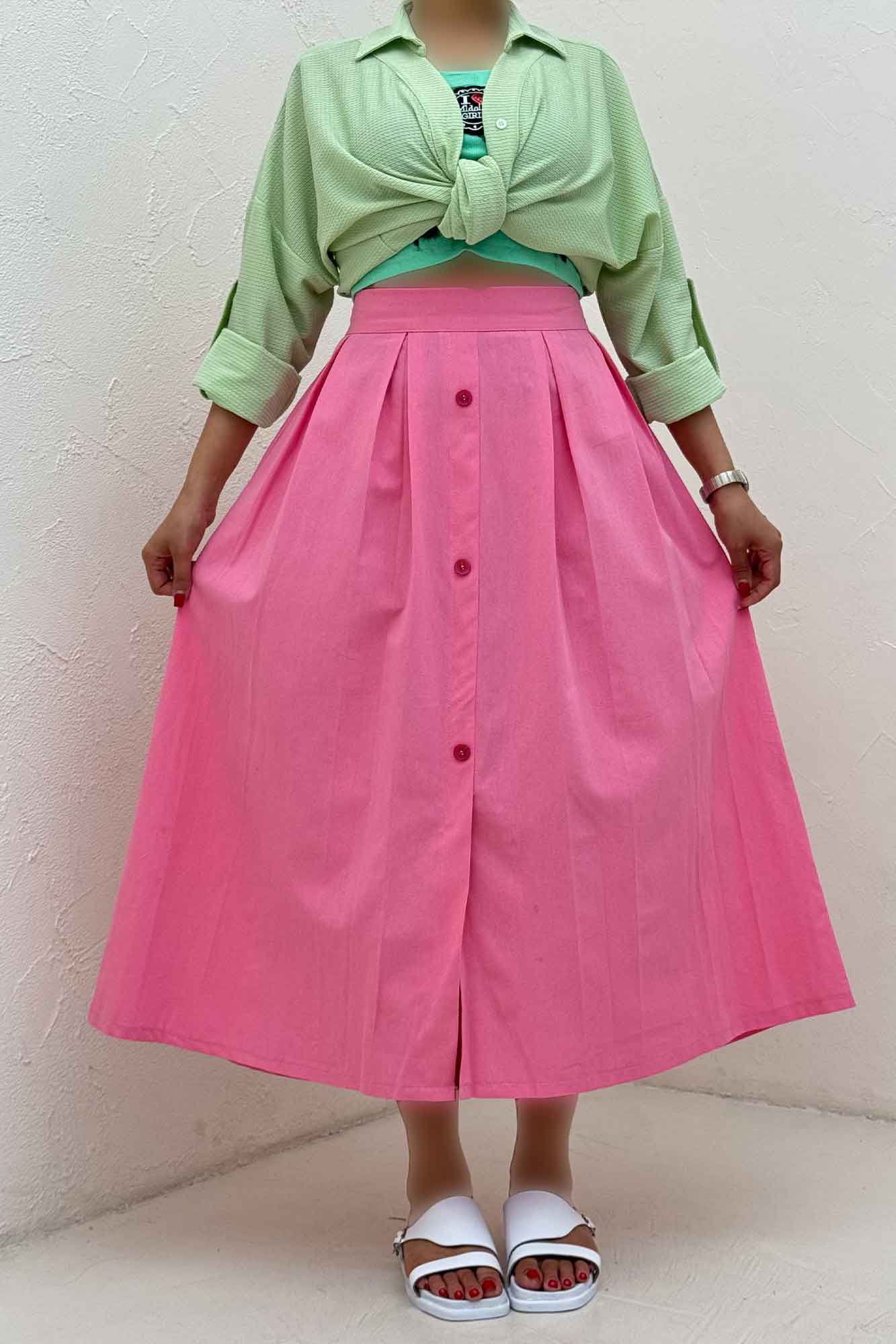 دامن لینن جلو دکمه وسط چاکدار