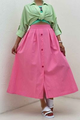 دامن لینن جلو دکمه وسط چاکدار