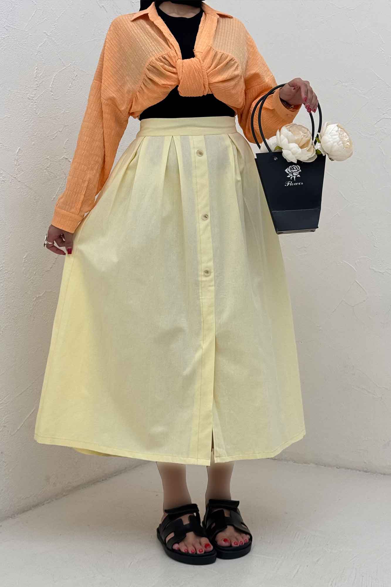 دامن لینن جلو دکمه وسط چاکدار