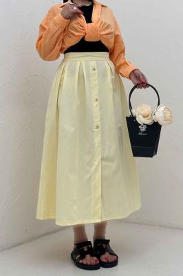 دامن لینن جلو دکمه وسط چاکدار