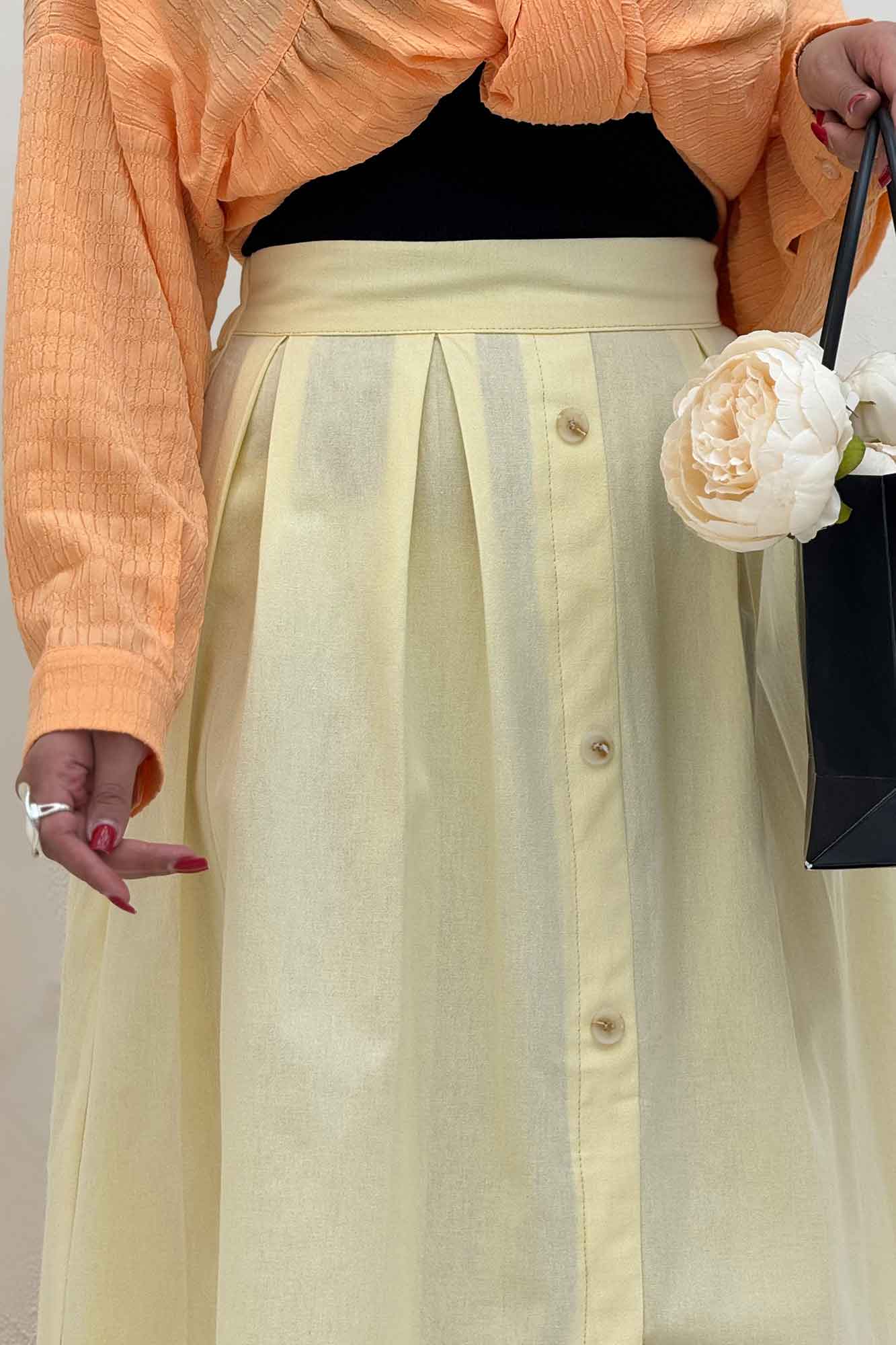 دامن لینن جلو دکمه وسط چاکدار