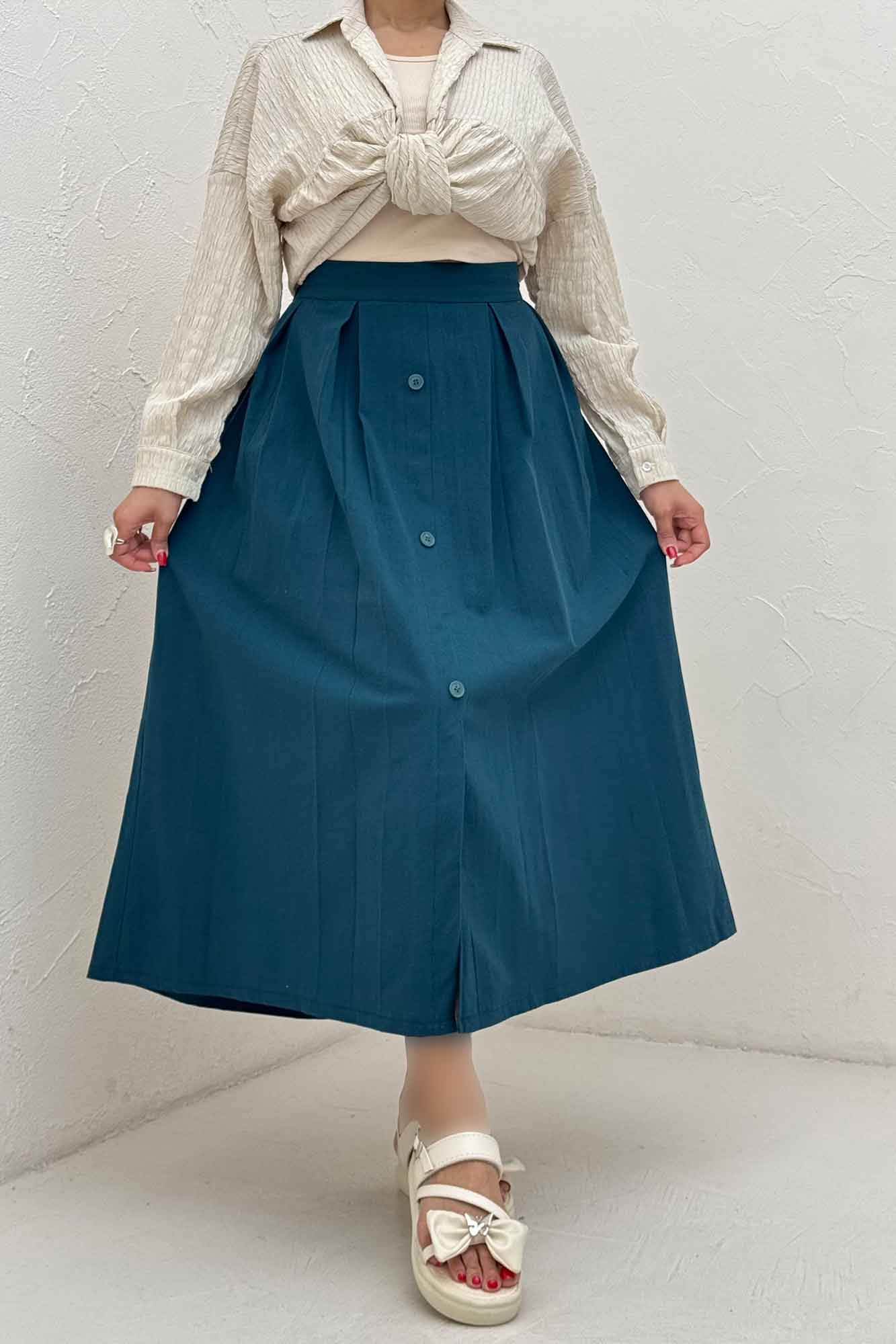 دامن لینن جلو دکمه وسط چاکدار