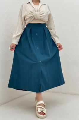 دامن لینن جلو دکمه وسط چاکدار