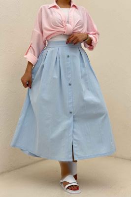 دامن لینن جلو دکمه وسط چاکدار