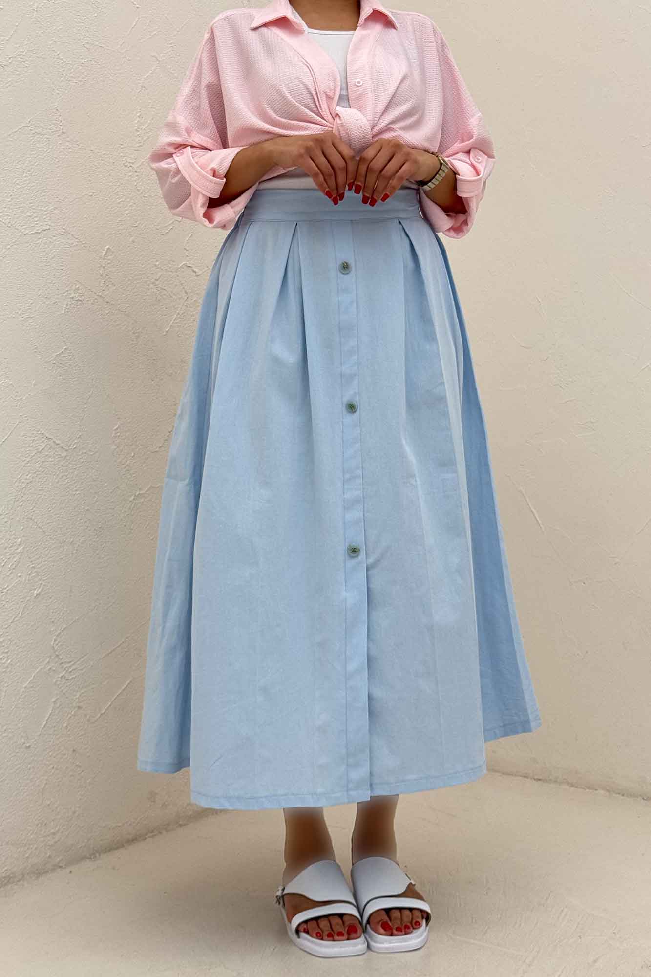 دامن لینن جلو دکمه وسط چاکدار