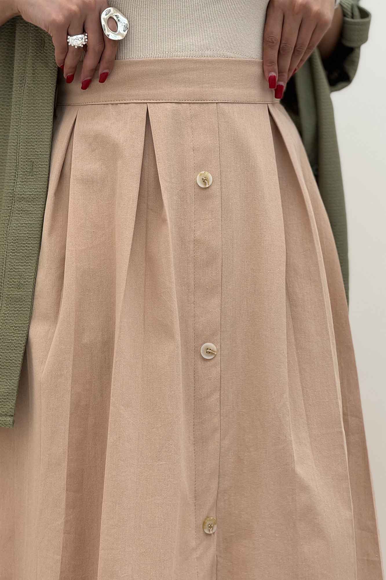 دامن لینن جلو دکمه وسط چاکدار