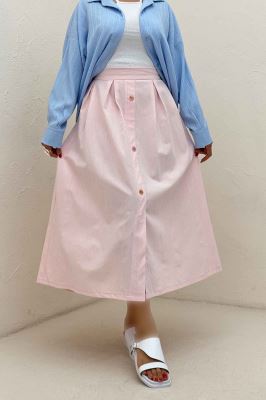 دامن لینن جلو دکمه وسط چاکدار