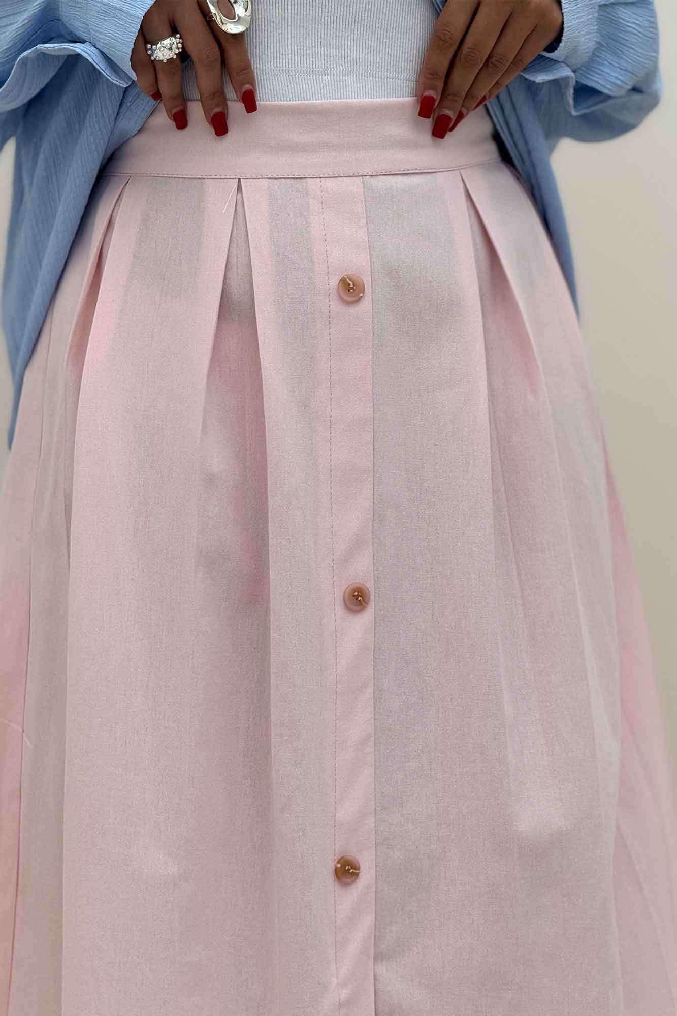 دامن لینن جلو دکمه وسط چاکدار