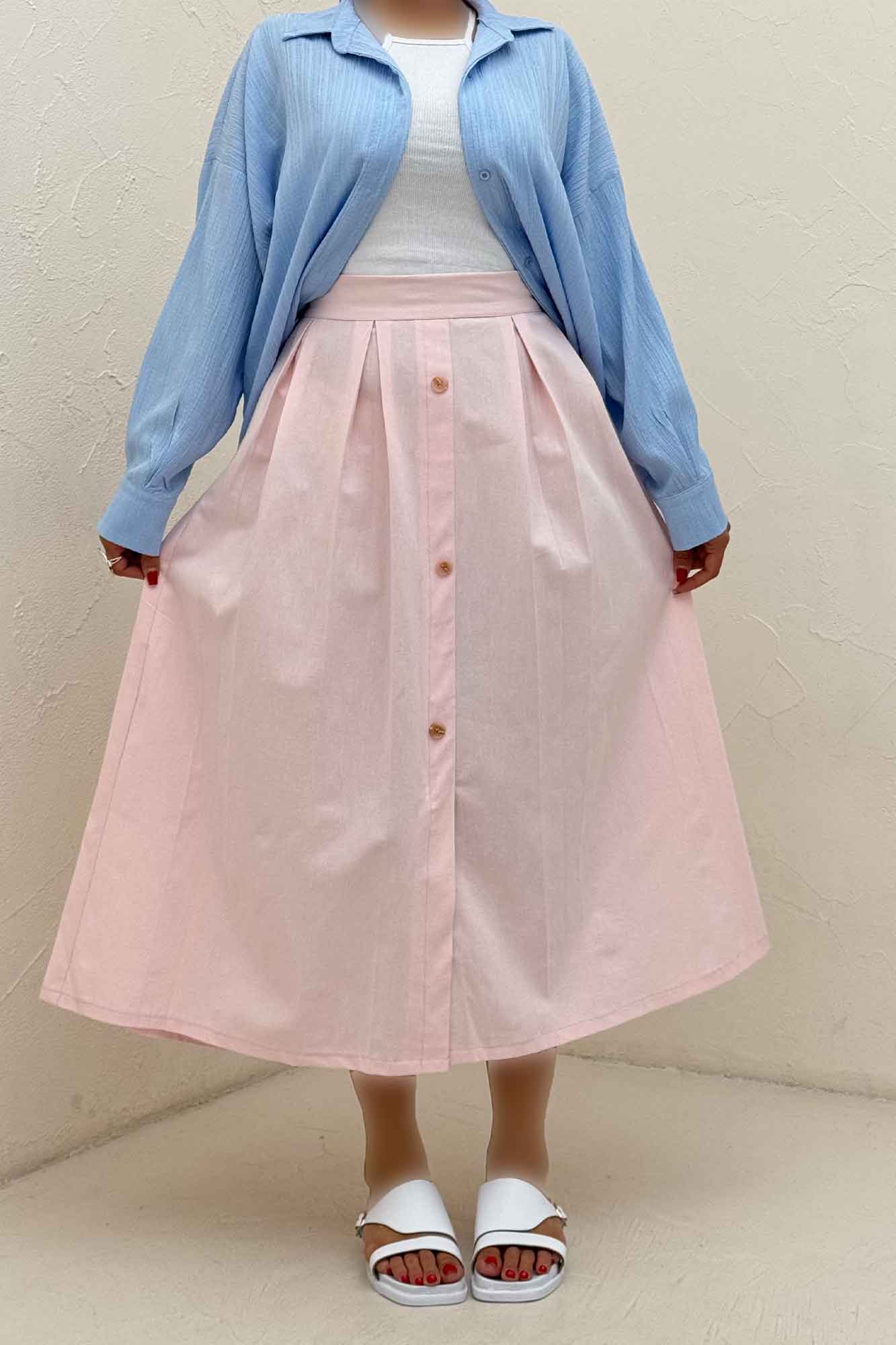 دامن لینن جلو دکمه وسط چاکدار