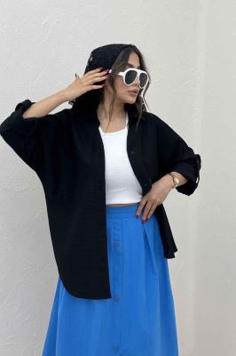 مانتو پاگن دار لینن کنفی یقه آبشاری