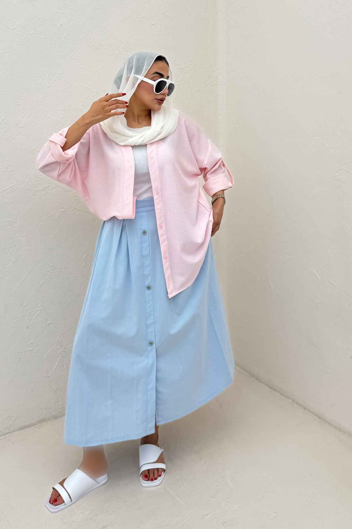 مانتو پاگن دار لینن کنفی یقه آبشاری