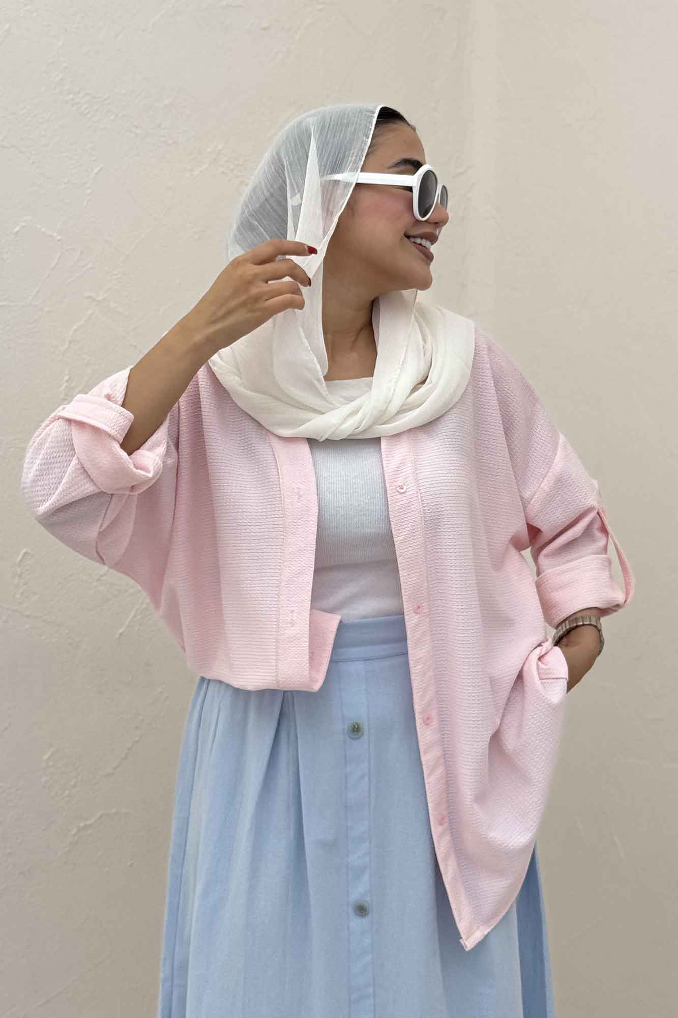 مانتو پاگن دار لینن کنفی یقه آبشاری