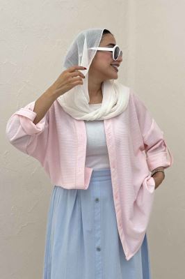 مانتو پاگن دار لینن کنفی یقه آبشاری