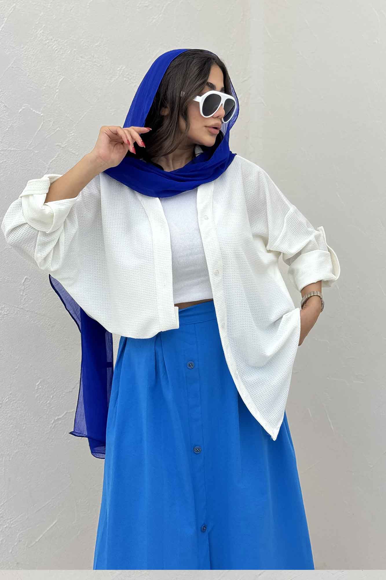 مانتو پاگن دار لینن کنفی یقه آبشاری