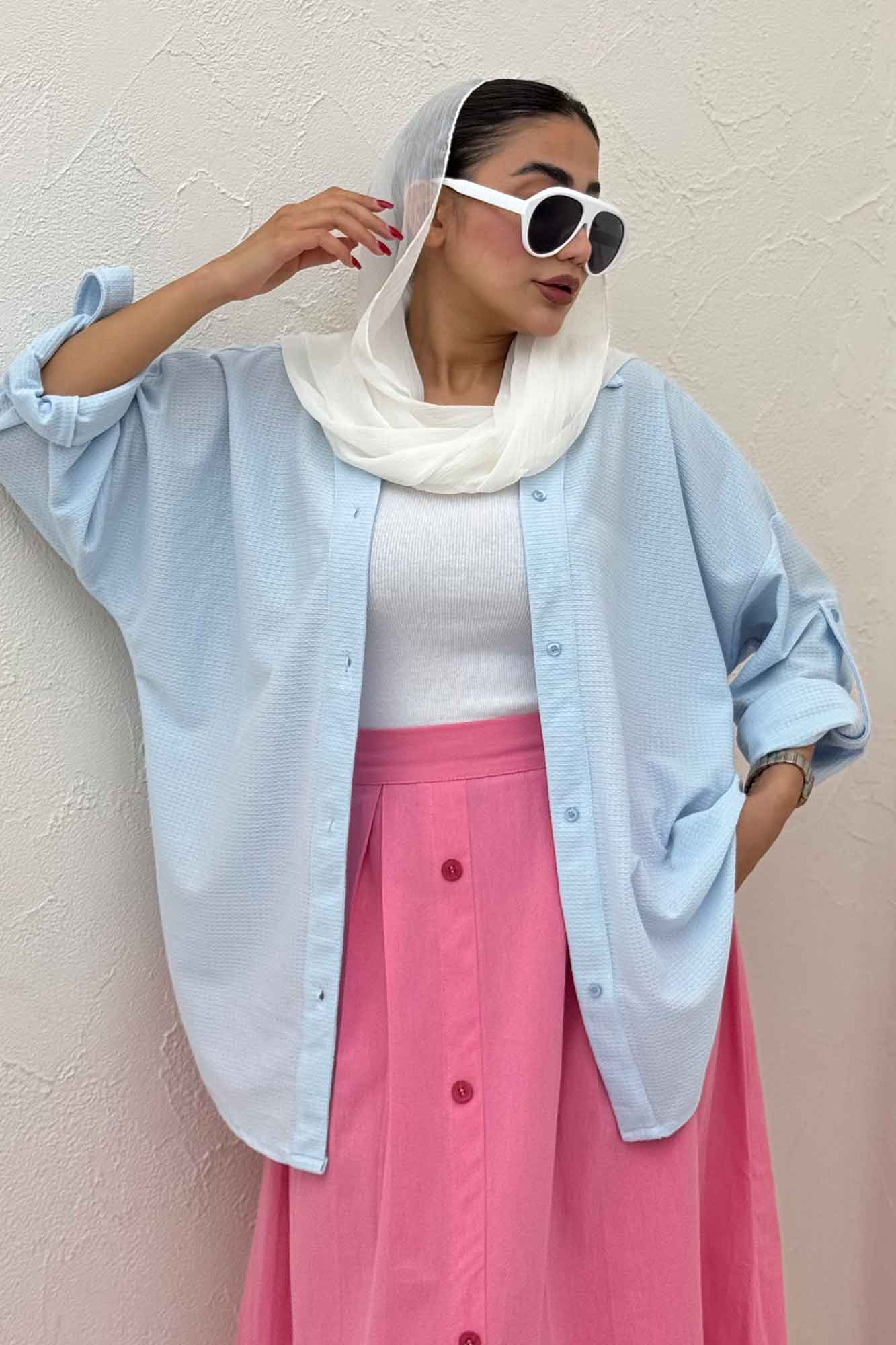 مانتو پاگن دار لینن کنفی یقه آبشاری