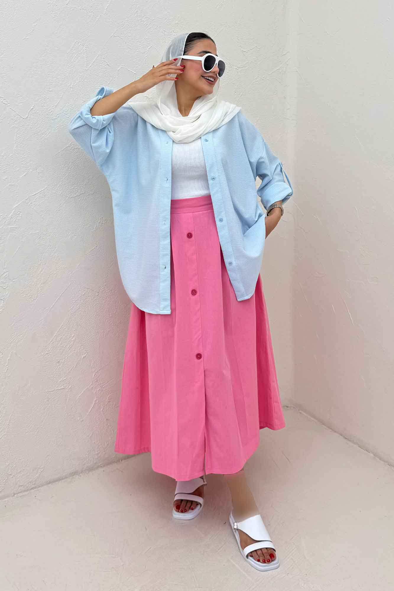 مانتو پاگن دار لینن کنفی یقه آبشاری