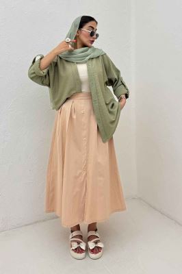 مانتو پاگن دار لینن کنفی یقه آبشاری