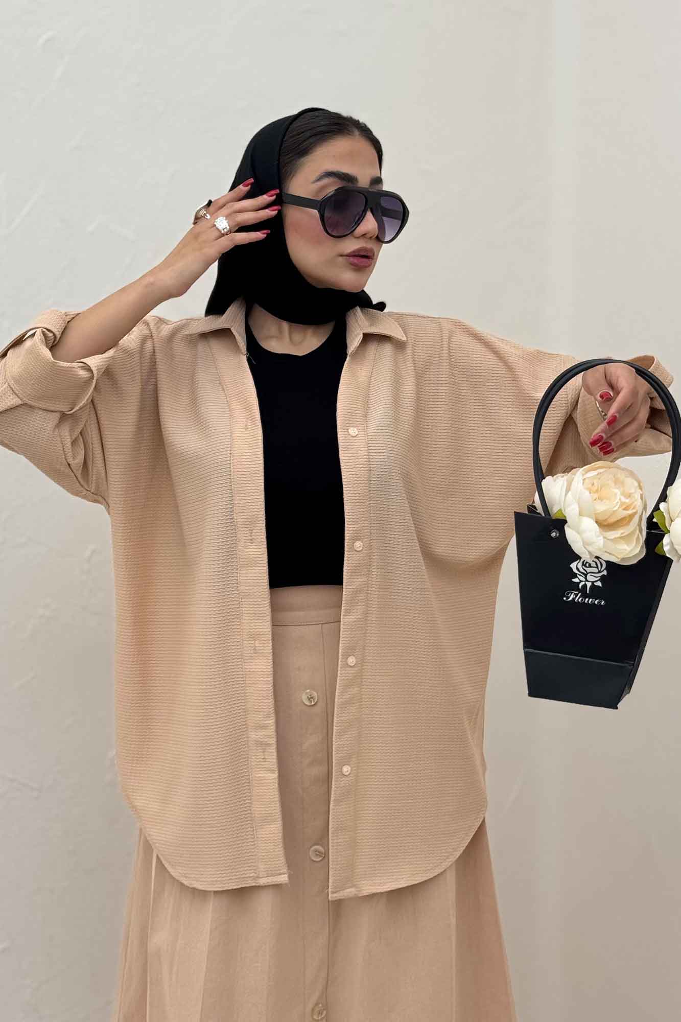 مانتو پاگن دار لینن کنفی یقه آبشاری