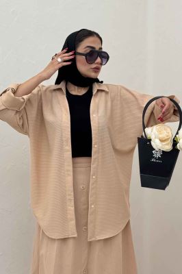 مانتو پاگن دار لینن کنفی یقه آبشاری