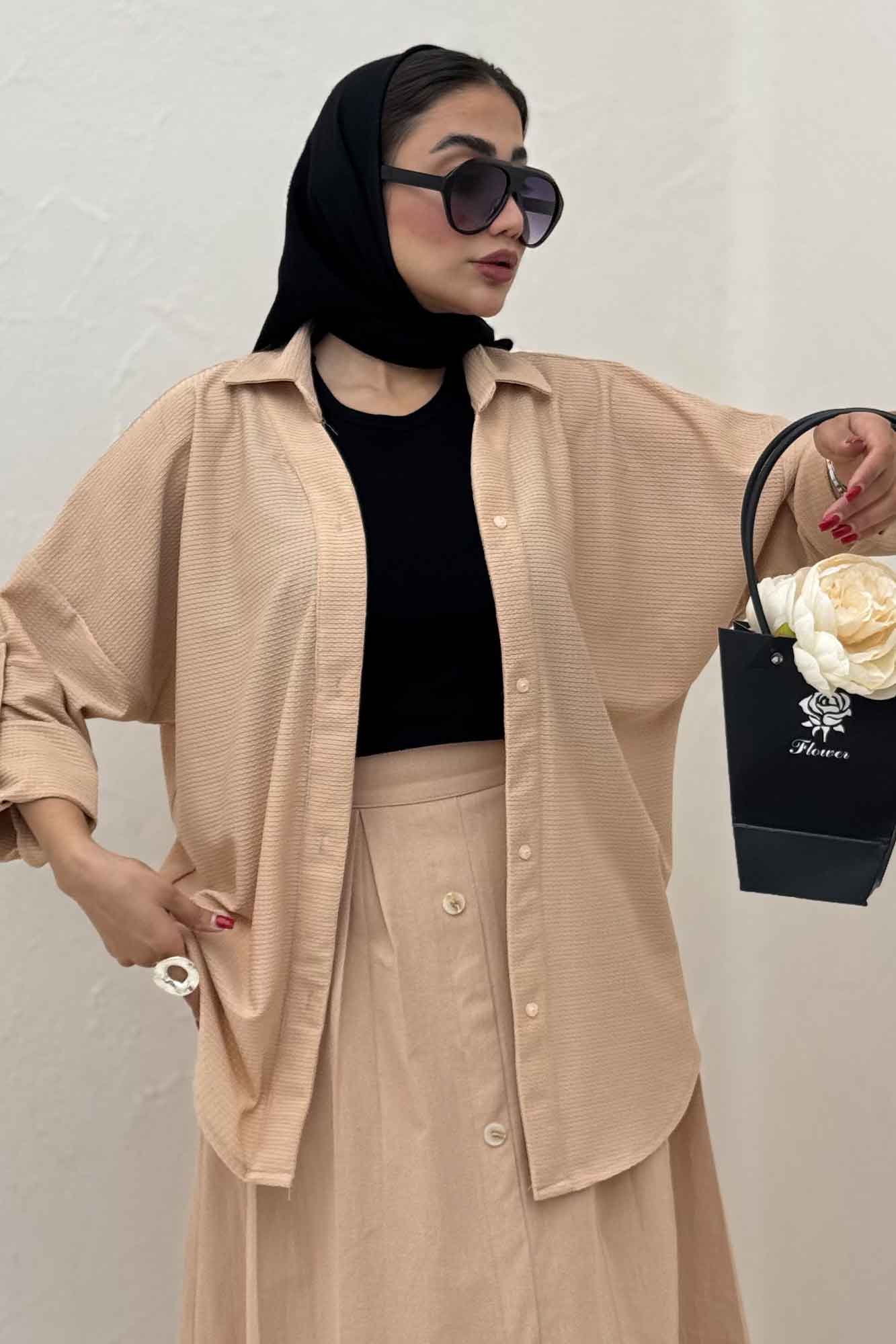 مانتو پاگن دار لینن کنفی یقه آبشاری