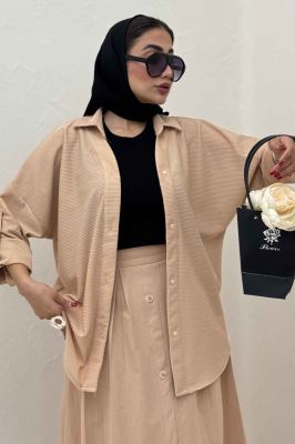 مانتو پاگن دار لینن کنفی یقه آبشاری