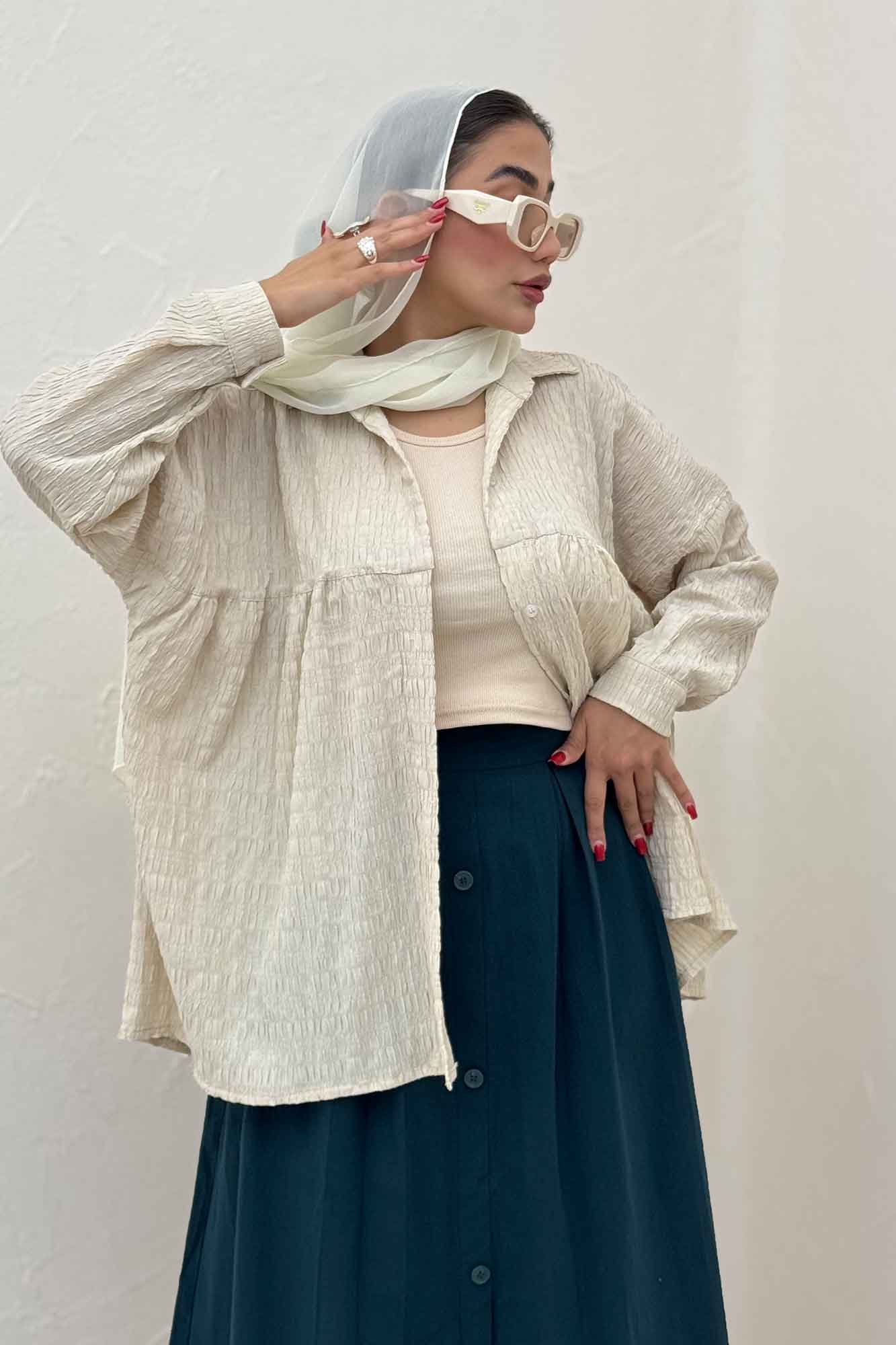 شومیز مانتویی پفکی دور چین ریز