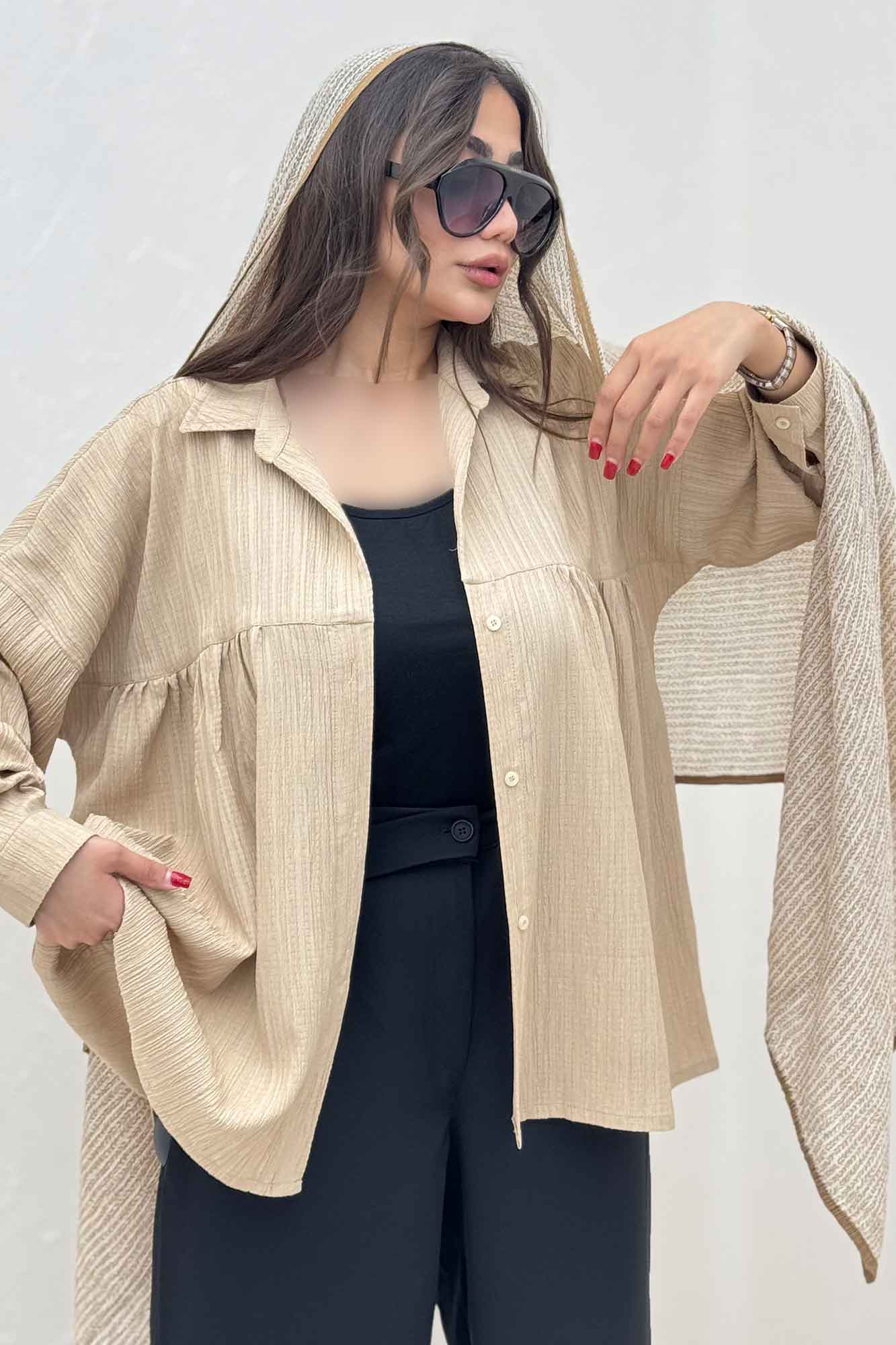 شومیز مانتویی کریشه دور چین ریز