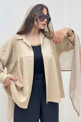 شومیز مانتویی کریشه دور چین ریز