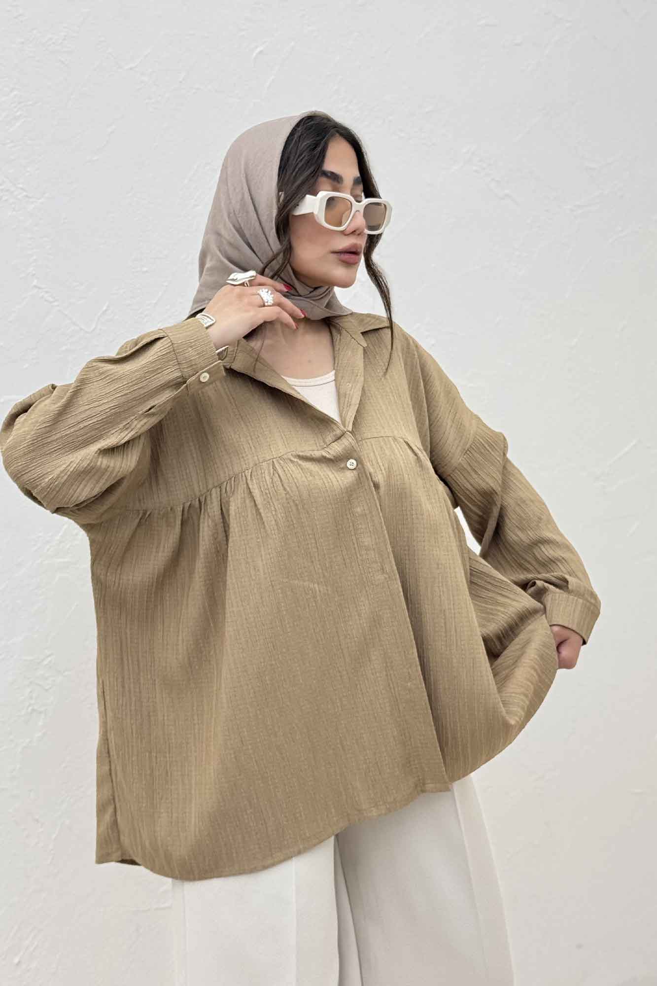 شومیز مانتویی کریشه دور چین ریز