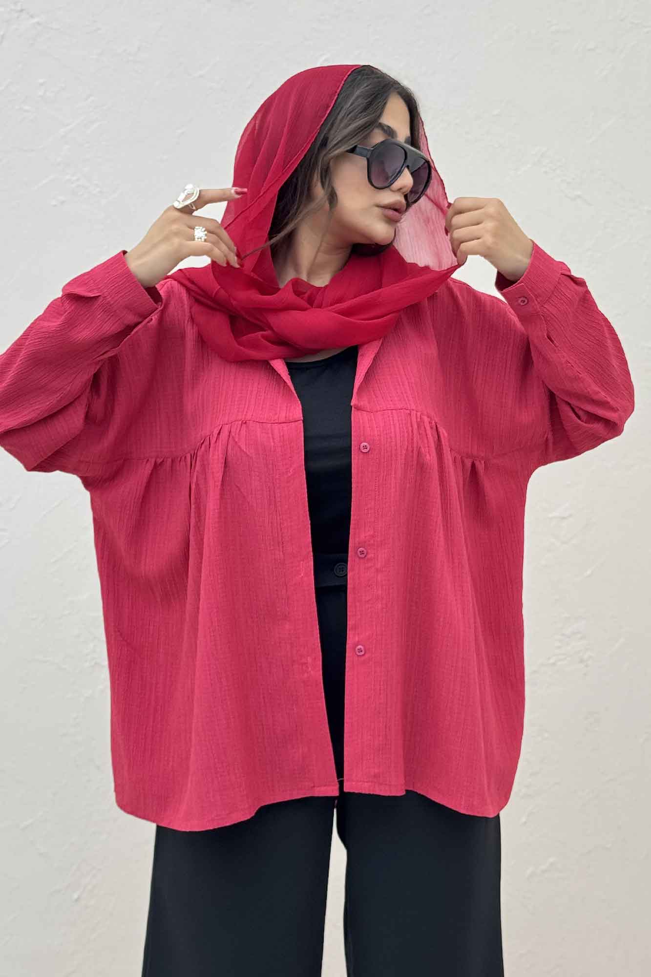 شومیز مانتویی کریشه دور چین ریز