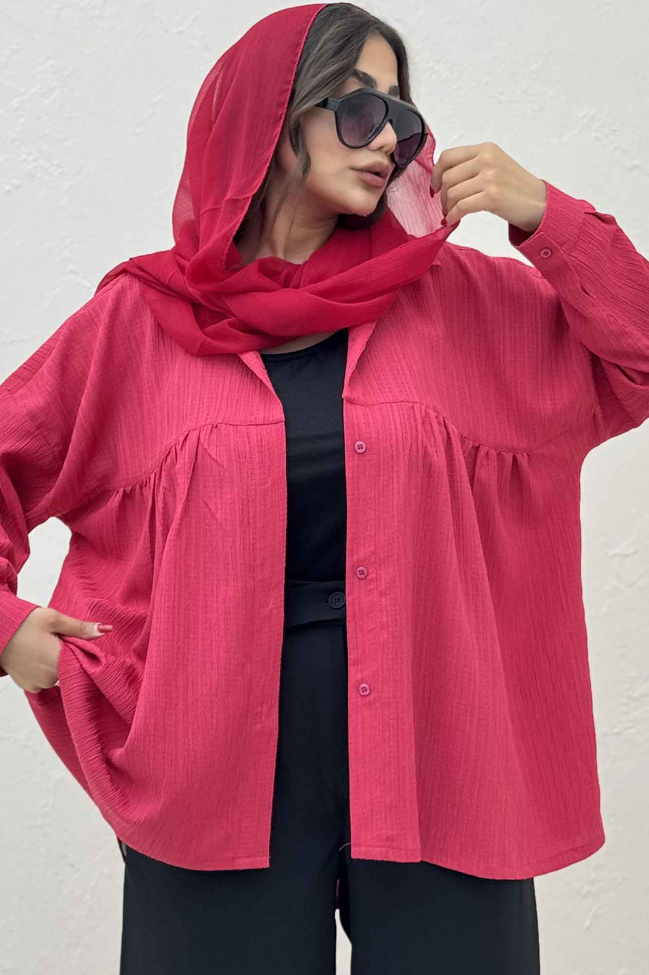 شومیز مانتویی کریشه دور چین ریز