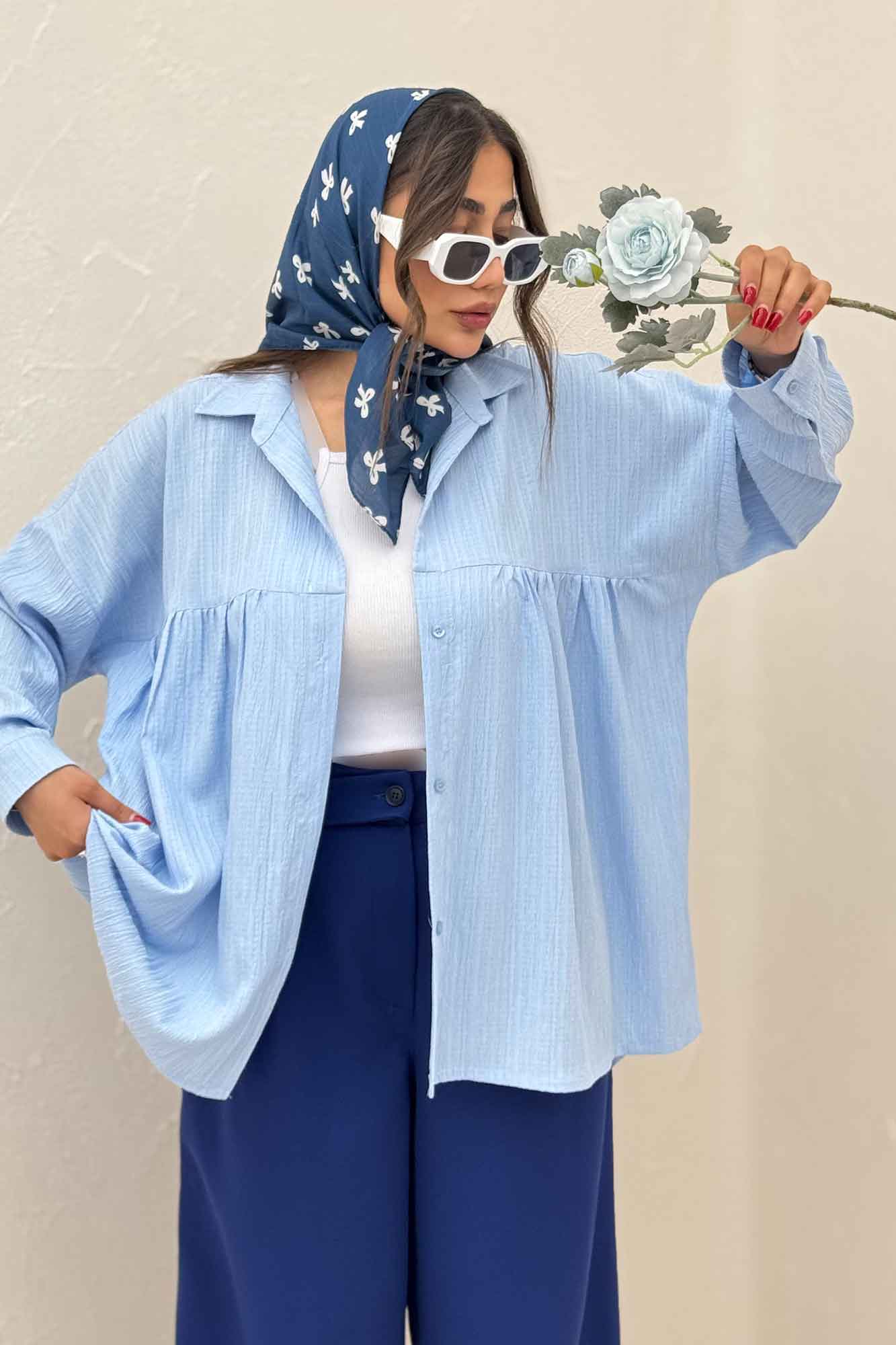 شومیز مانتویی کریشه دور چین ریز