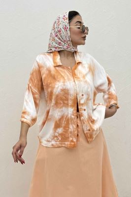 مانتو سیلک آستین سه رب یقه شکاری (آبرنگی)TR